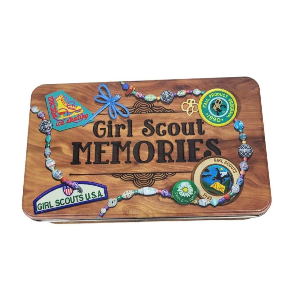 Girl Scout Memories Rectangle Tin Hinge Opening
